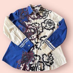 ETRO Shirt Women 48 Multicolor Floral Classic Fit Long Sleeve Pattern Button Up